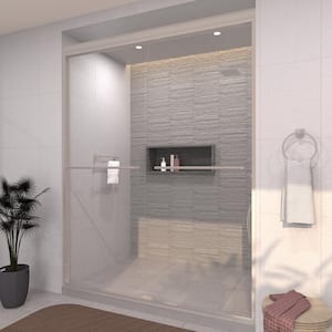 60 in. W x 72 in. H Sliding Semi-Frameless Shower Door in Brushed Nickel with Clear Glass