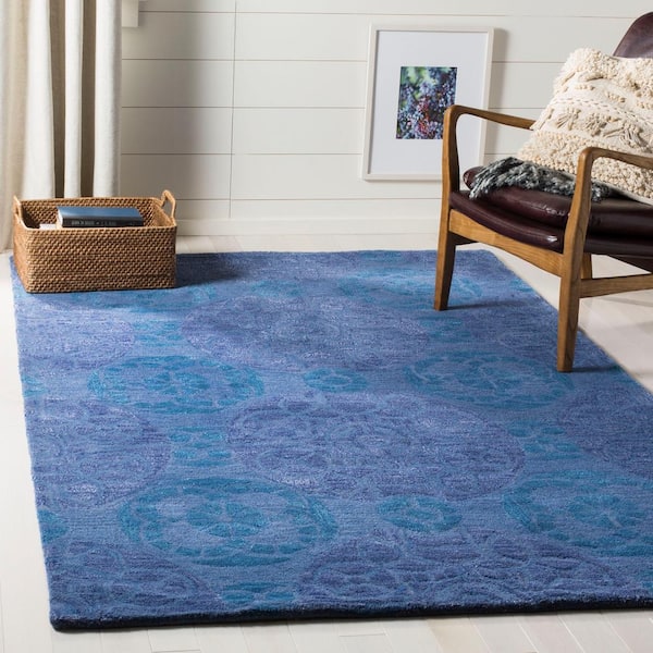Wyndham 9 ft. x 9 ft. Square Blue Floral Area Rug