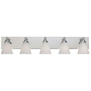 37.75 in. Hudson 5-Light Chrome Transitional Bathroom Vanity Light with White Opal Glass Shades