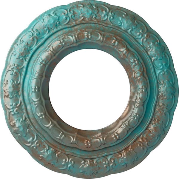 Ekena Millwork 1 in. x 15-3/8 in. x 15-3/8 in. Polyurethane Lisbon Ceiling Medallion, Copper Green Patina