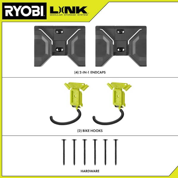 LINK Bike Storage Kit with 16 inch Wall Rail, (2) End Caps and (2) Bike Hooks