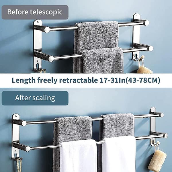 Stainless Steel Towel Rod 24 inch with Hooks/Towel Rod for Bathroom/Towel  Rod wash Basin/Towel Rod for Kitchen(Silver, Pack of 2) : : Home  Improvement