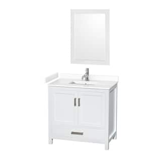 Sheffield 36 in. W x 22 in. D x 35 in. H Single Bath Vanity in White with White Cultured Marble Top and 24" Mirror