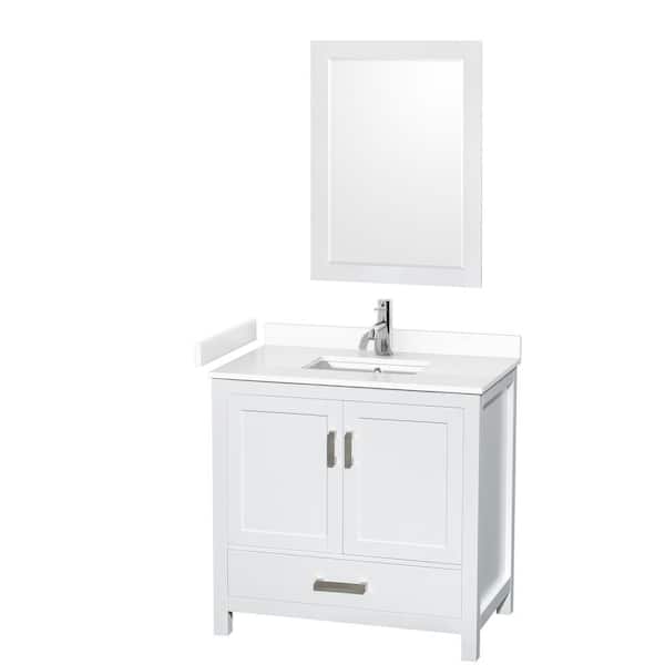 Wyndham Collection Sheffield 36 in. W x 22 in. D x 35 in. H Single Bath Vanity in White with White Cultured Marble Top and 24" Mirror