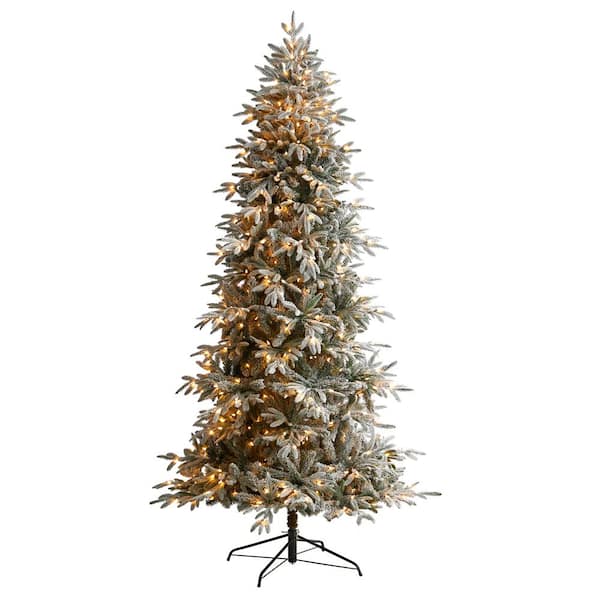 8.5 ft. Flocked Manchester Spruce Artificial Christmas Tree with 550-Lights and 1317-Bendable Branches
