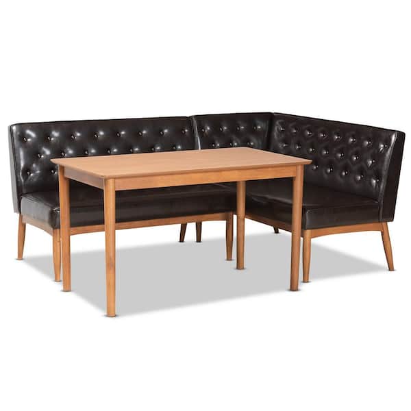 Riordan 3-Piece Dark Brown and Walnut Brown Dining Nook Set