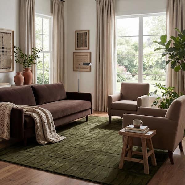 Tavina Solid Cloud Washable Area Green 5 ft. x 8 ft. Indoor Area Rug