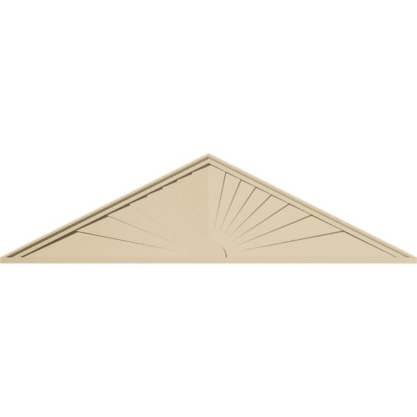Ekena Millwork 74-in W x 19-1/2-in H x 2-in P (Pitch 6/12) Peaked Cap Sunburst Signature Urethane Pediment, Primed Tan