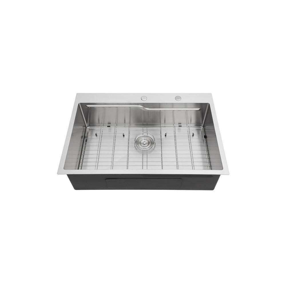 33 in. Drop-In Single Bowl 16-Gauge Brushed Nickel Stainless Steel Kitchen Sink with Strainer Basket and Bottom Girds price history on PriceWatchPro