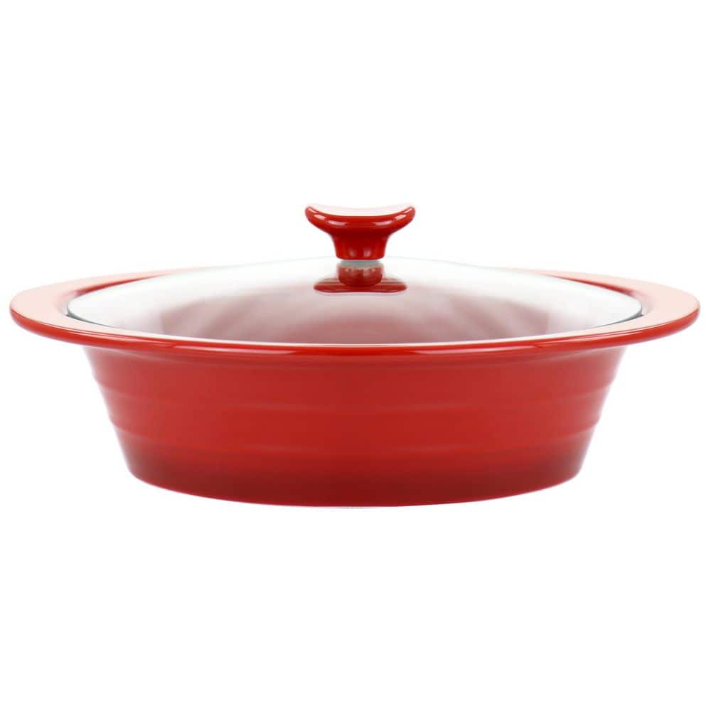 Crock-Pot Appleton 2 qt. Oval Stoneware Casserole Dish in Red with Glass Lid -  985118819M
