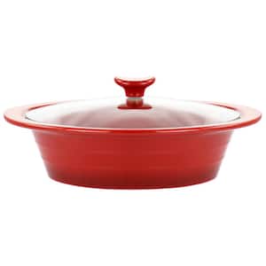 Appleton 2 qt. Oval Stoneware Casserole Dish in Red with Glass Lid