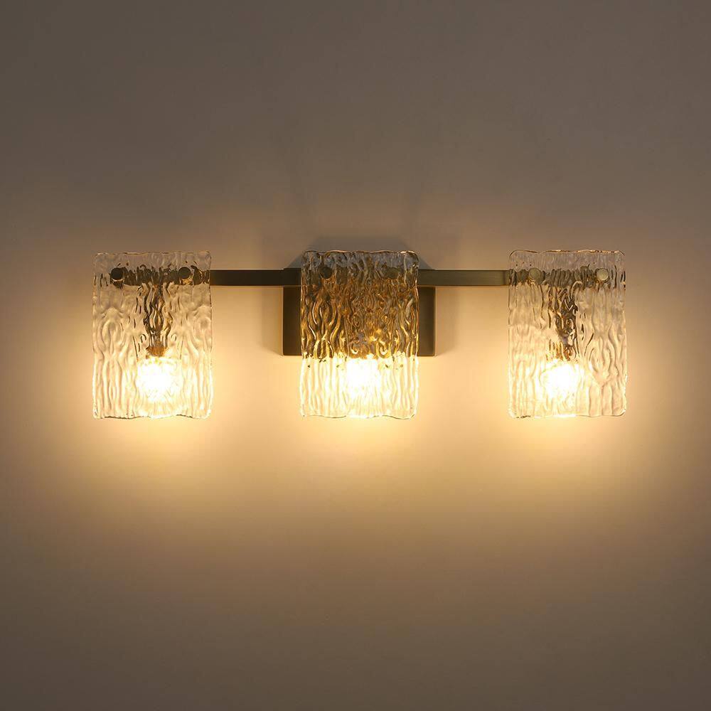 Puente 3-Light 25- in.  Brushed Gold Vanity Light Bar Rectangular Wall Light with Water Glass for Living Room/ Bathroom price history on PriceWatchPro