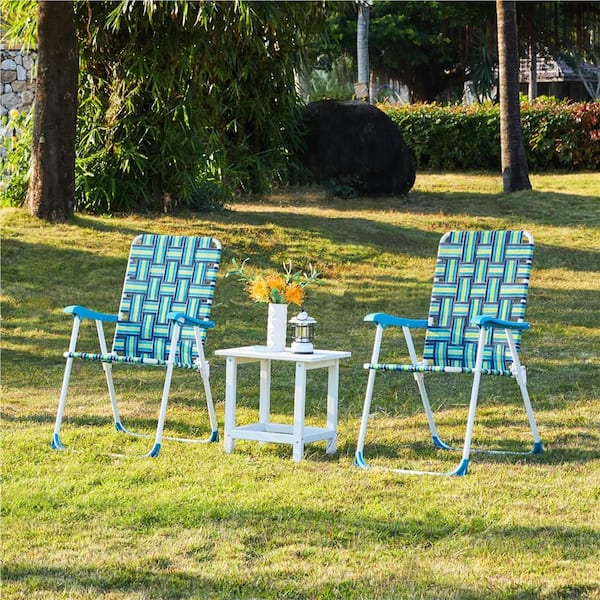 Set of 2 Patio Webbed Folding Chairs Nylon Fabric Portable Lawn Chairs Camping Chairs, Green