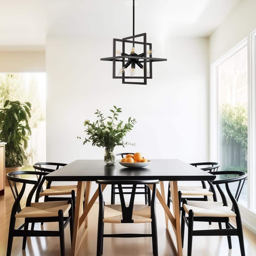 Black Metal 8-Light Geometric Industrial Chandelier