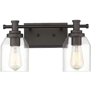 15 in. 2-Light Oil Rubbed Bronze Vanity Light with Clear Glass Shade