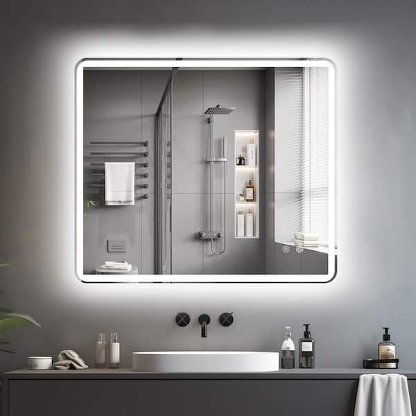 42 in. W x 36 in. H Rectangular Frameless Wall Mount 3-Colors Dimmable Anti-fog LED Bathroom Vanity Mirror with Memory