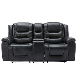 71.7 in. W Black PU Leather 2-Seat Straight Loveseat, Home Theater Seating Manual Recliner