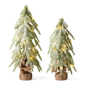 22 in.H Lighted Frosted Table Tree (Set of 2)