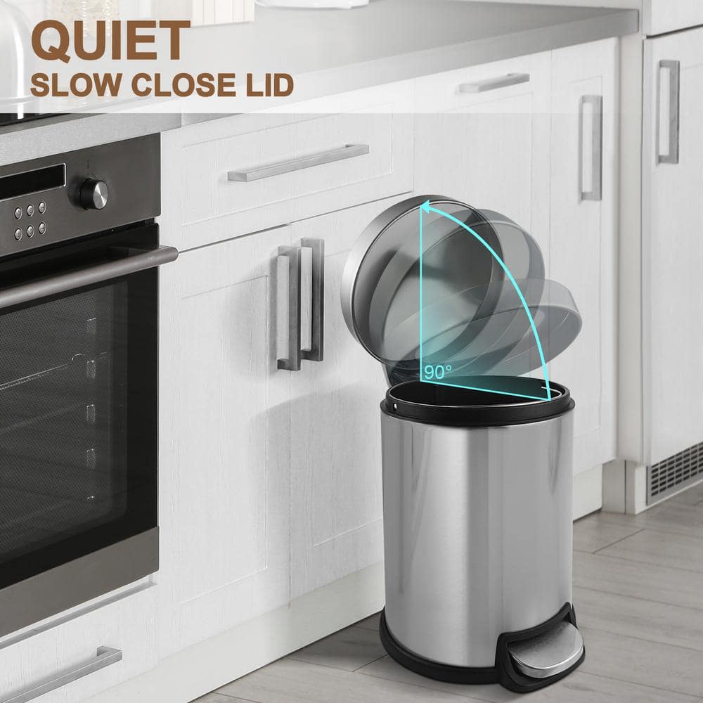 1.32 Gallon Brushed Stainless Steel Step-On Trash Can