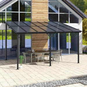 14 ft. x 10 ft. Gray Aluminum Sloping Pitched Roof with Wall-Mounted Gazebo Pergola