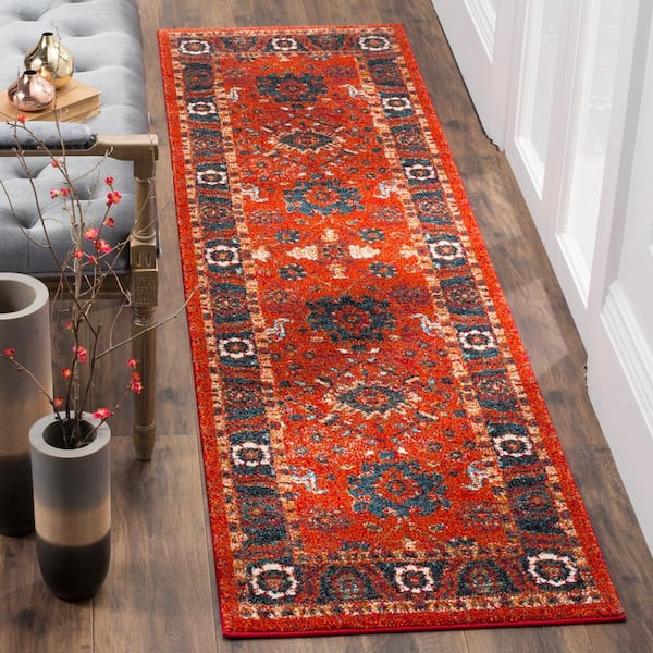 Vintage Hamadan Orange/Blue 2 ft. x 8 ft. Border Runner Rug