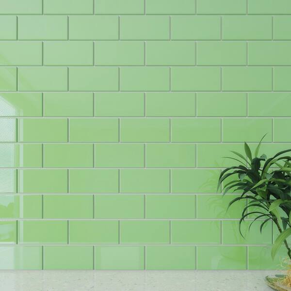 Giorbello Powder Room Green 3 in. x 6 in. x 8 mm Glass Subway Tile (5 sq. ft./case)
