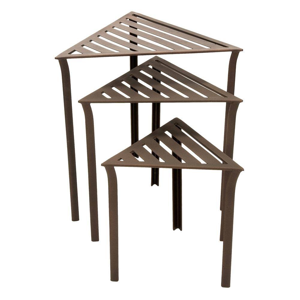 Bronze Triangular Metal Nesting Tables Set of 3