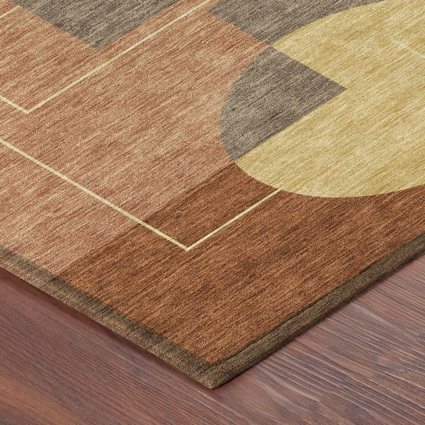 Chantille Machine Washable Indoor/Outdoor Abstract ACN2500 Paprika 8 ft. x 8 ft. Round Rug