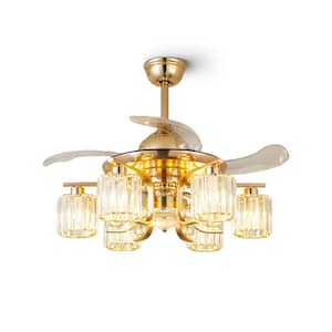 48 in. 6-Light Gold Indoor Ceiling Fan with Remote, Modern Crystal Retractable Fandelier for Bedroom, Bulbs Not Included