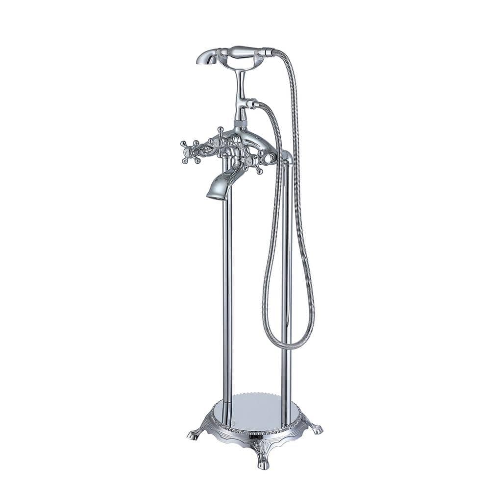 3-Handle Claw Foot Freestanding Tub Faucet with Hand Shower in Polished Chr
