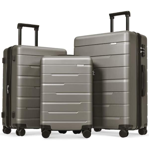 Merax Gray Lightweight and High End 3-Piece Expandable ABS Hardshell Spinner Luggage Set with TSA Lock
