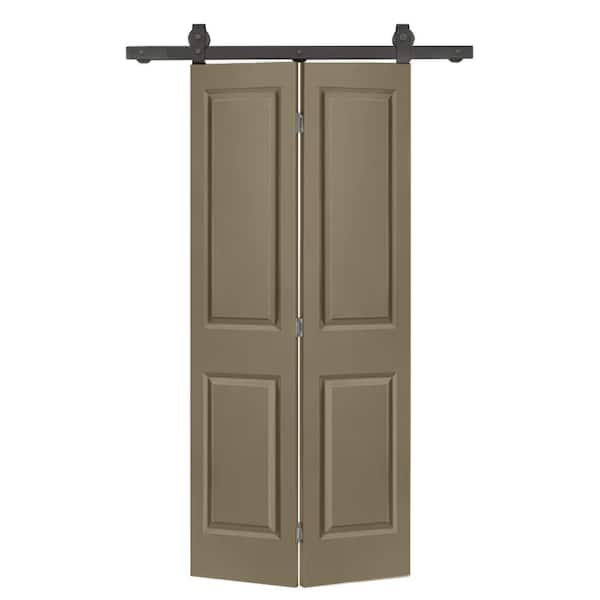 CALHOME 36 in. x 80 in. 2 Panel Olive Green Painted MDF Composite Bi-Fold Barn Door with Sliding Hardware Kit