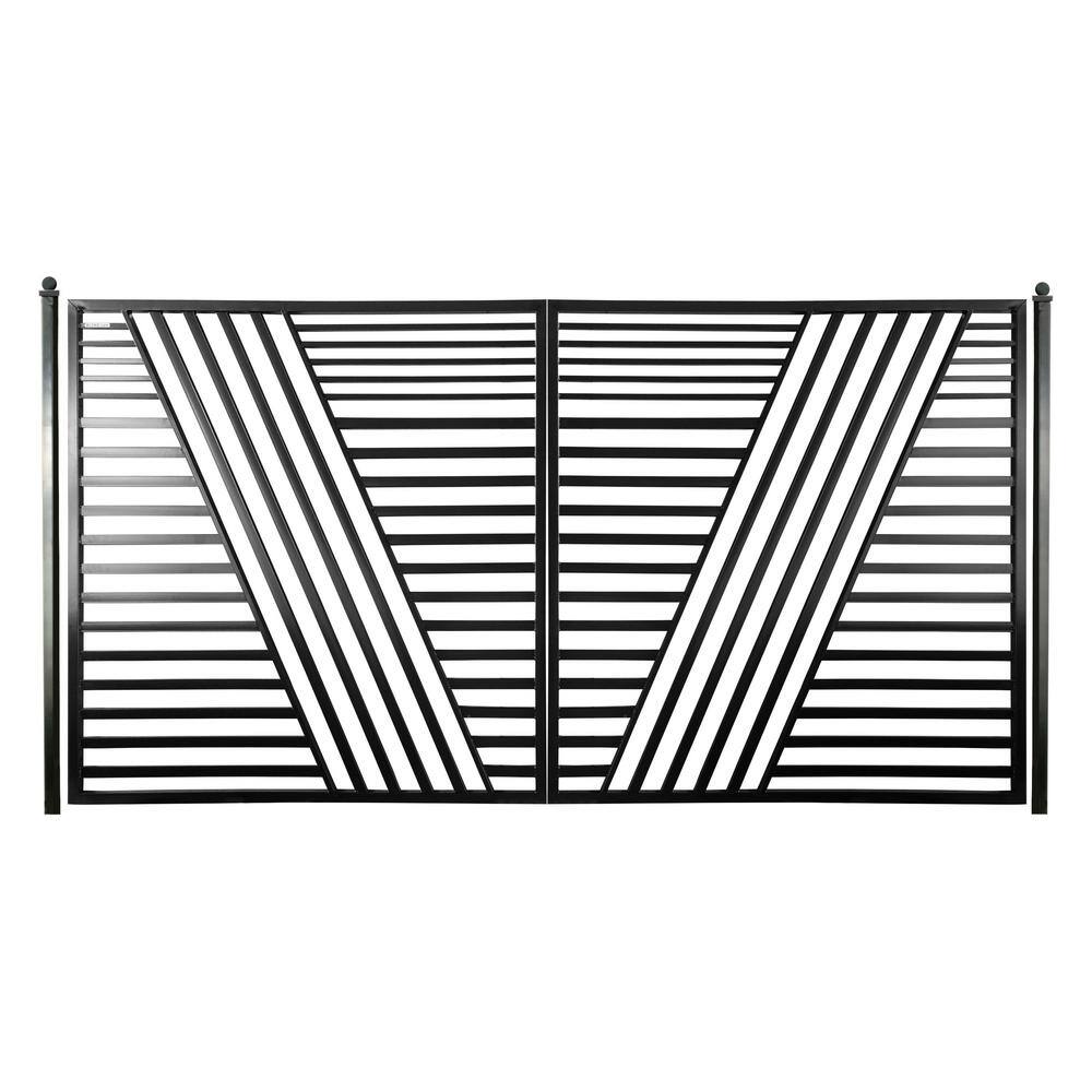 18 ft. x 6 ft. Sofia Black Metal Steel Dual Swinging Driveway Fence Gate