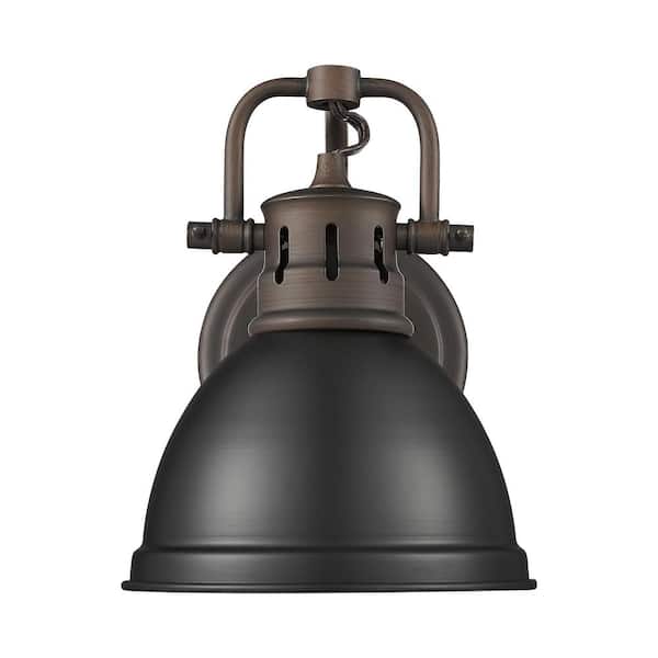 Duncan 8.25 in. 1-Light Rubbed Bronze Vanity Light with Black Shade
