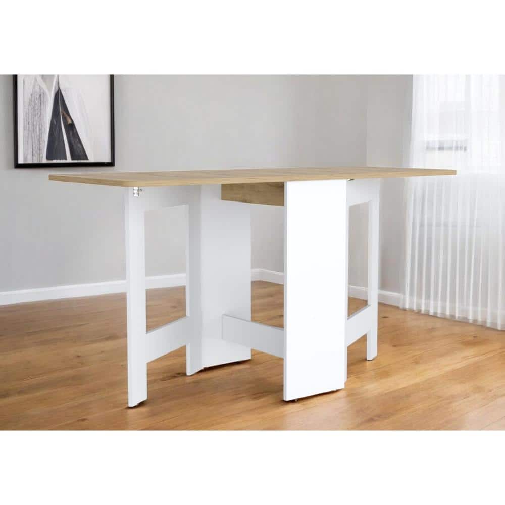 Brown and White Wood 23.62 in. Sled Dining Table Seats 4 price history on PriceWatchPro