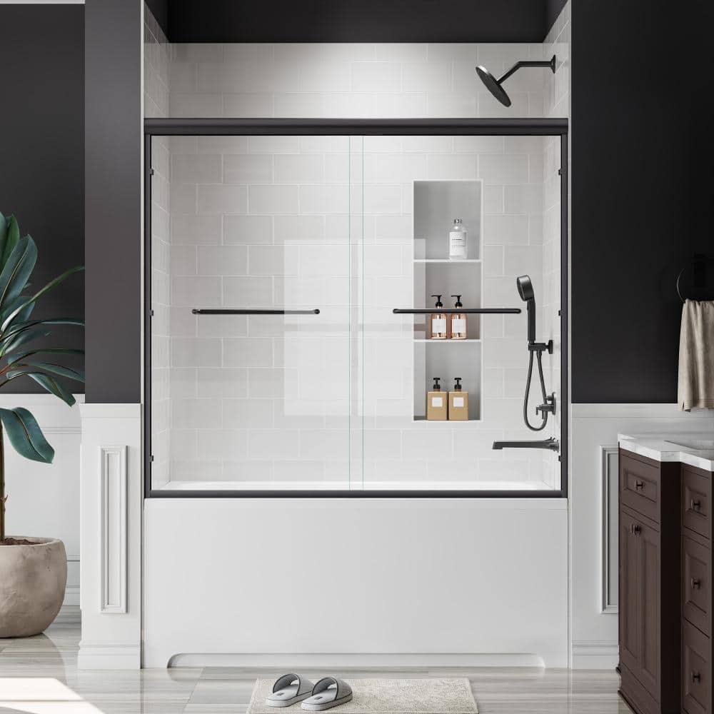 60 in. W x 54 in. H Framed Double Sliding Tub Door in Matte Black with 6mm Tempered Glass and Aluminum Alloy Frame price history on PriceWatchPro