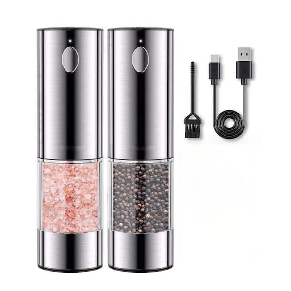 Large Capacity Stainless Steel Rechargeable Electric Salt and Pepper Grinder Set with 5 Adjustable Coarseness