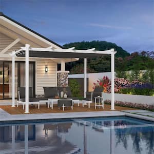 10 ft. x 13 ft. White Aluminum Frame Pergola with Gray Retractable Sun Shade Canopy and Waterproof Canopy