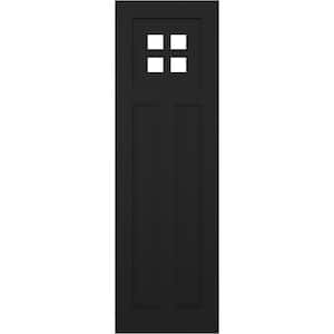 True Fit 15 in. x 25 in. Flat Panel PVC San Antonio Mission Style Fixed Mount Shutters, Black (Per Pair)