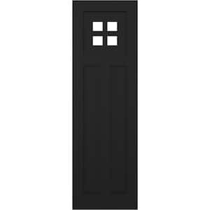 True Fit 18 in. x 32 in. Flat Panel PVC San Antonio Mission Style Fixed Mount Shutters, Black (Per Pair)