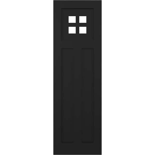 Ekena Millwork True Fit 18 in. x 32 in. Flat Panel PVC San Antonio Mission Style Fixed Mount Shutters, Black (Per Pair)