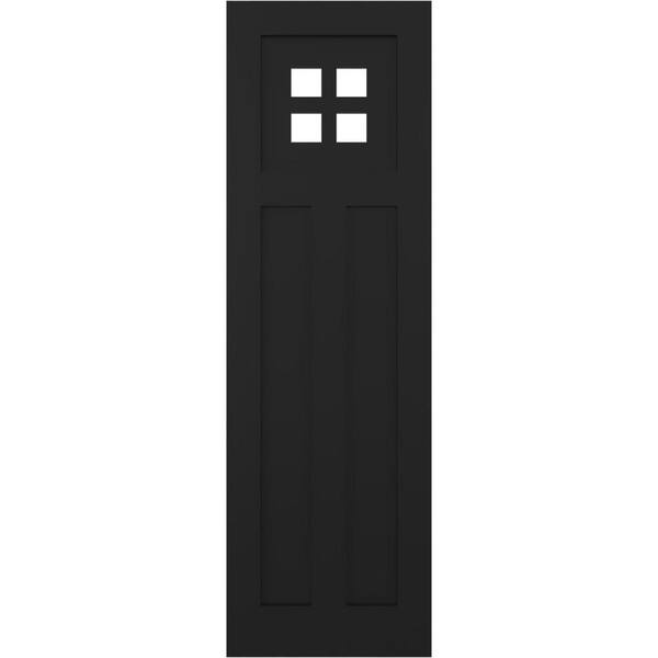 Ekena Millwork 18 in. x 48 in. True Fit PVC San Antonio Mission Style Fixed Mount Flat Panel Shutters Pair in Black