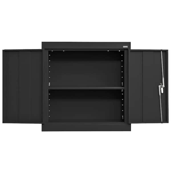 22-Gauge Steel 2-Shelf Wall Mounted Garage Storage Cabinet in Black (30 in. W x 26 in. H x 12 in. D)