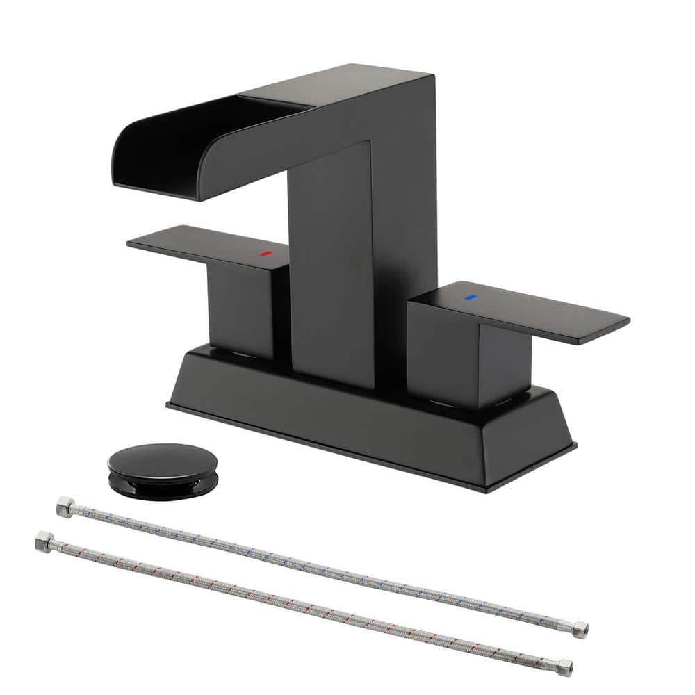 4 in. Centerset 2-Handle Bathroom Faucet with Drain Assembly in Matte Black