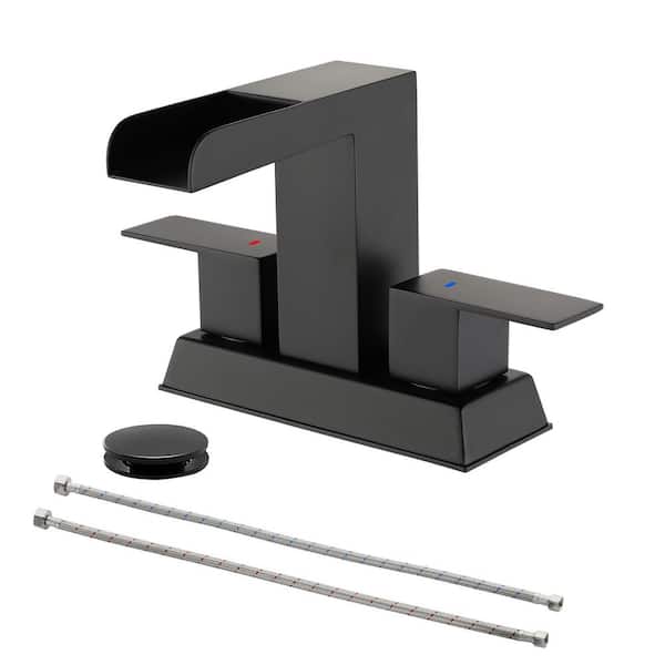 Unbranded 4 in. Centerset 2-Handle Bathroom Faucet with Drain Assembly in Matte Black