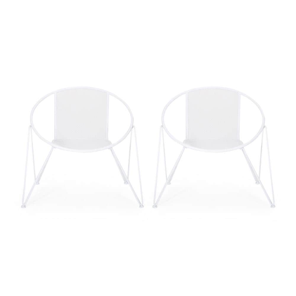 White 2-Piece Metal Outdoor Chaise Lounge, Patio Lounge Chair for Backyard,