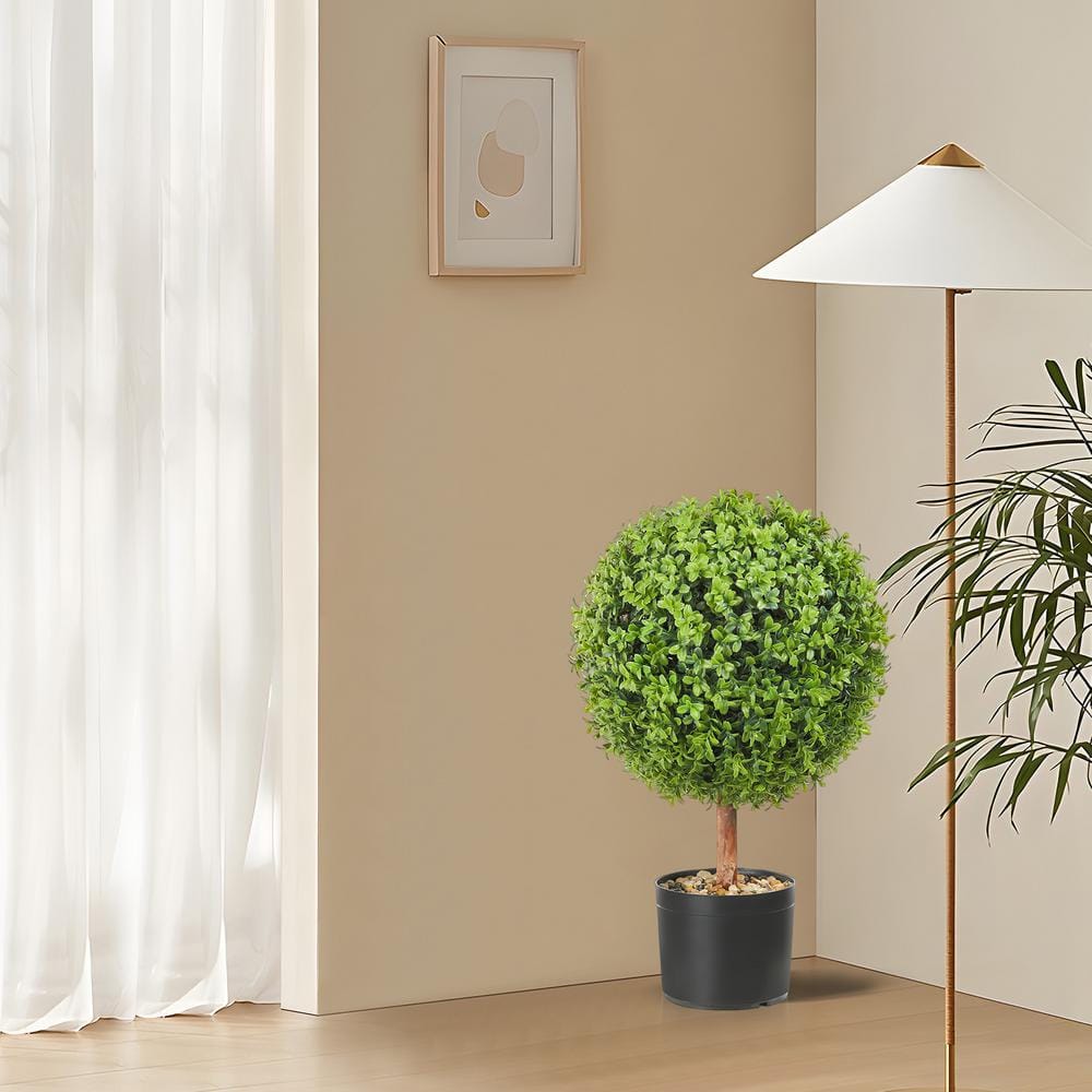 22-Inch Green Plastic Boxwood Topiary Trees with Round Containers