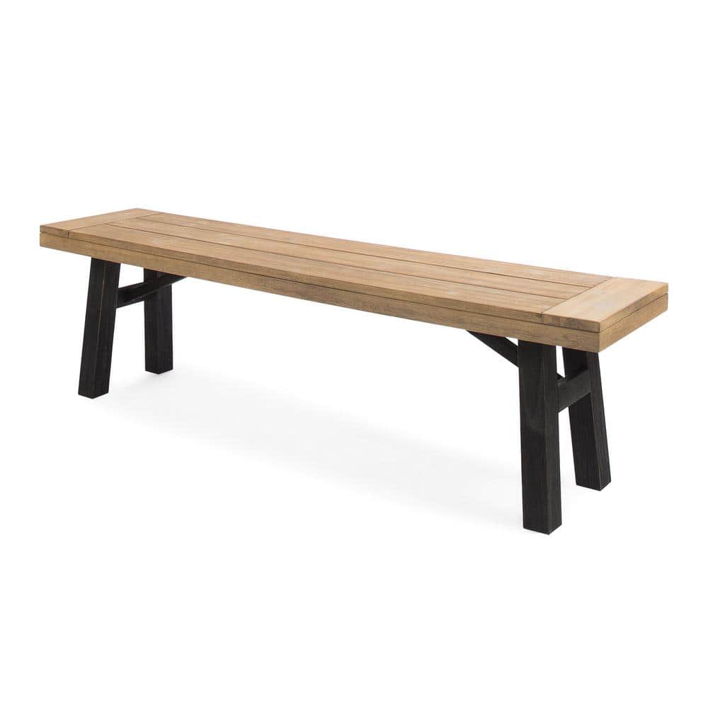Gray Acacia Wood Outdoor Bench Weather Resistant Hardwood
