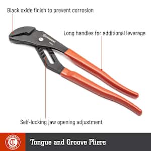 16 in. Straight Jaw Black Oxide Tongue and Groove Pliers with Dipped Grips