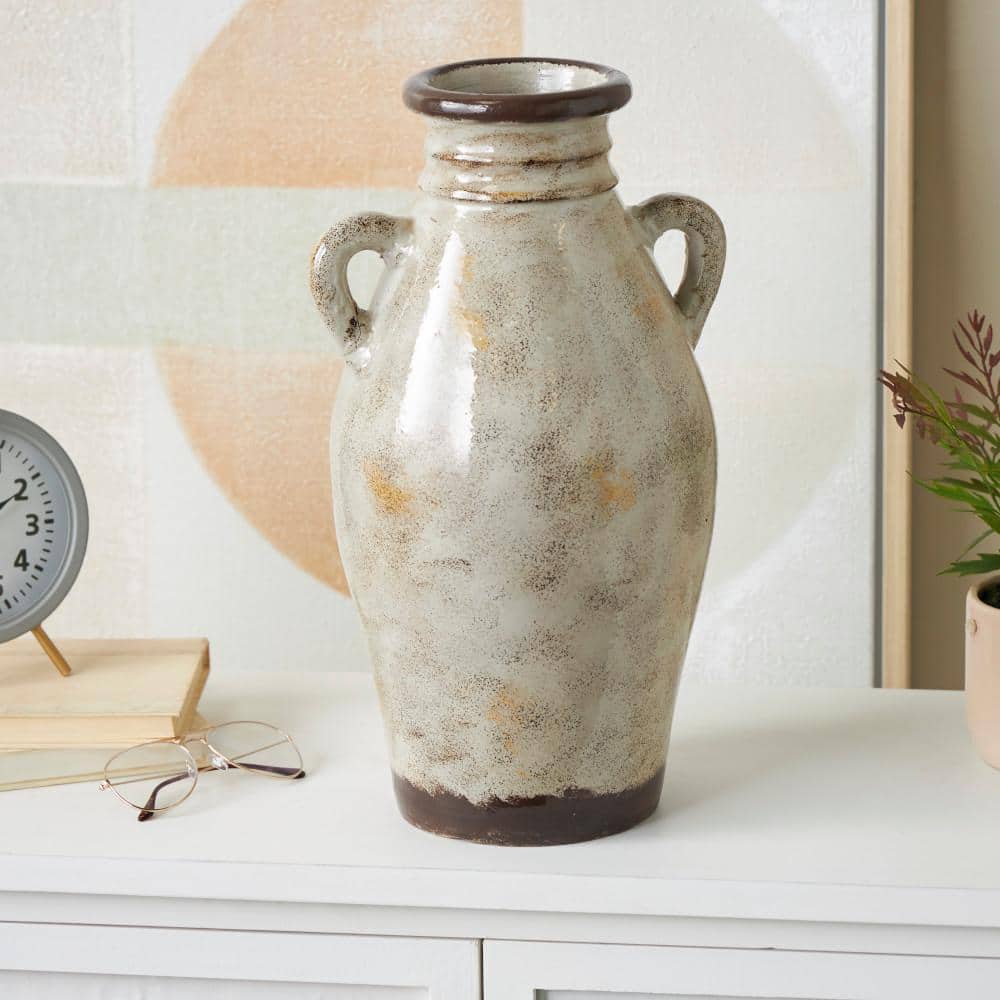 Litton Lane Cream Antique Amphora Ceramic Decorative Vase with